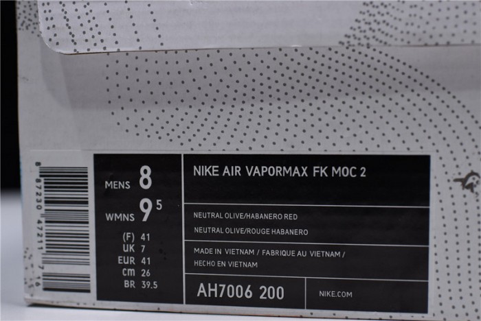 Nike VaporMax FK Moc 2 Natural Olive Habanero Red Air Vapor Max mens  AH7006-200